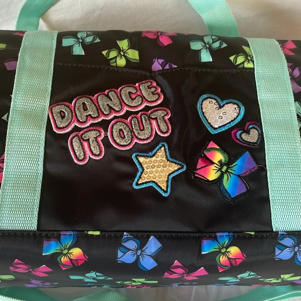 Jojo siwa dance duffle bag black with‎ multi color bows adjustable strap